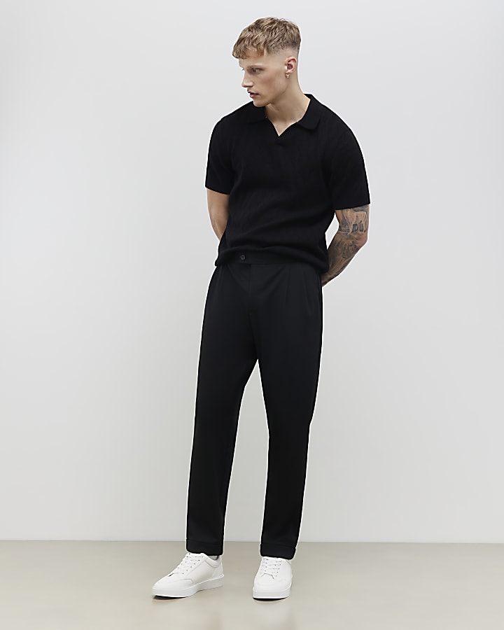 Black Slim Fit Open Collar Shirt