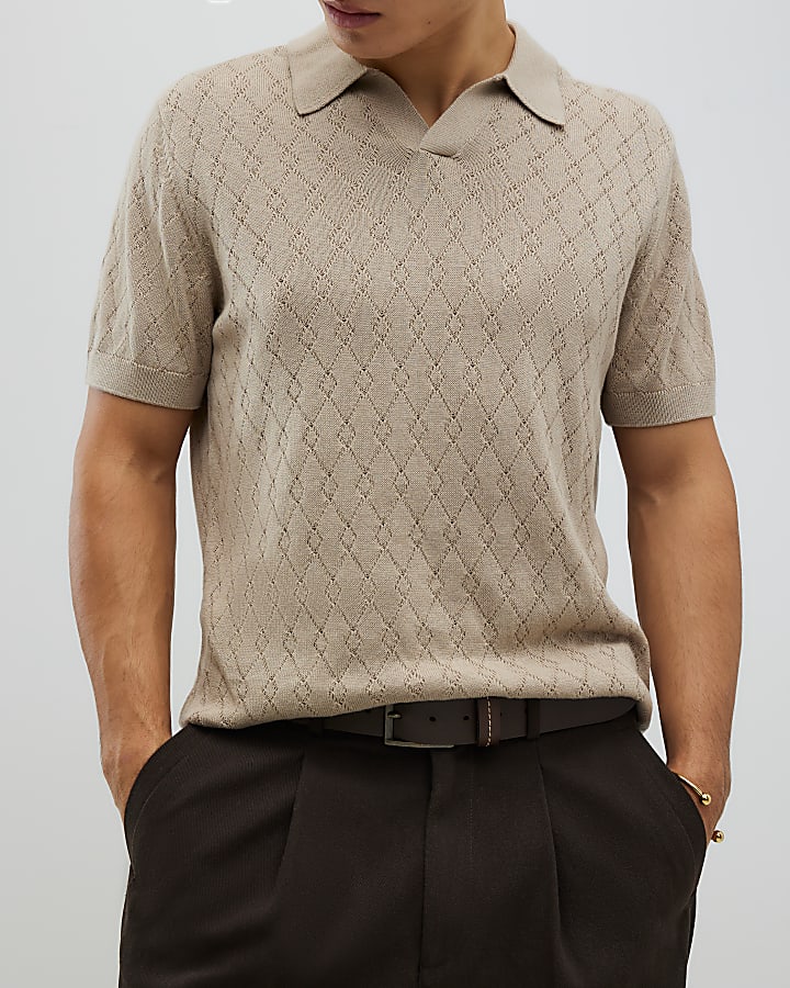 Stone Slim Fit Open Collar Shirt