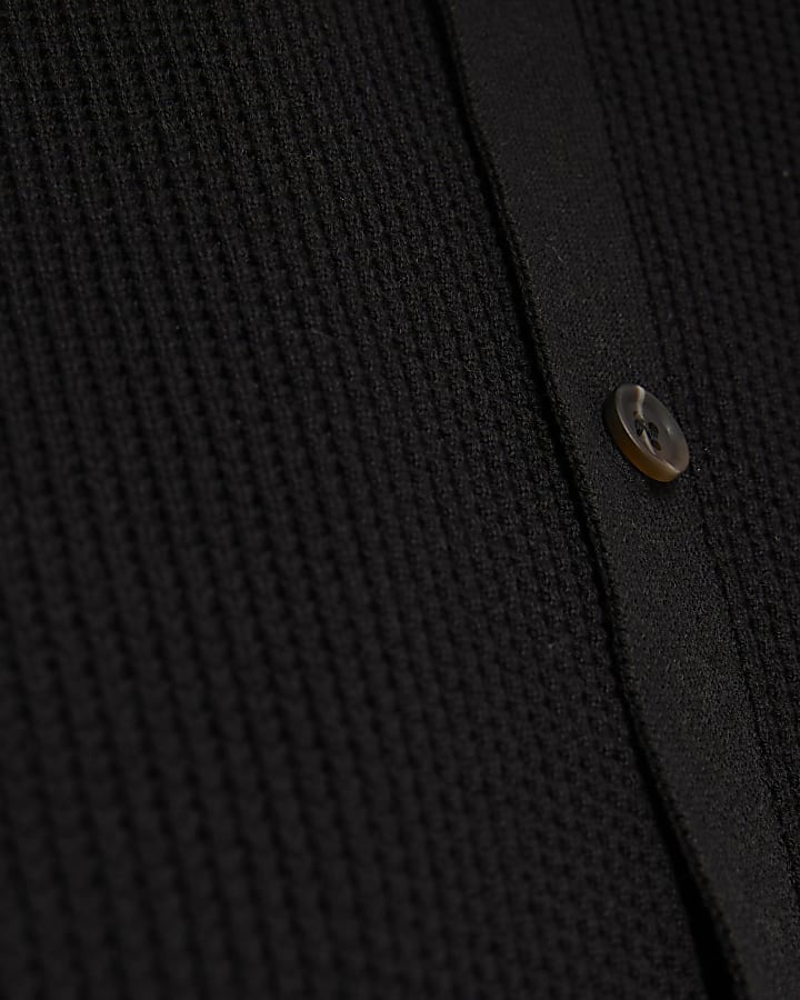 Black Regular Fit Knitted Button Up Cardigan