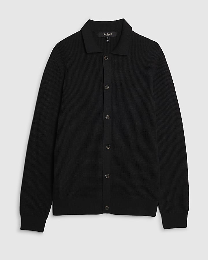 Black Regular Fit Knitted Button Up Cardigan