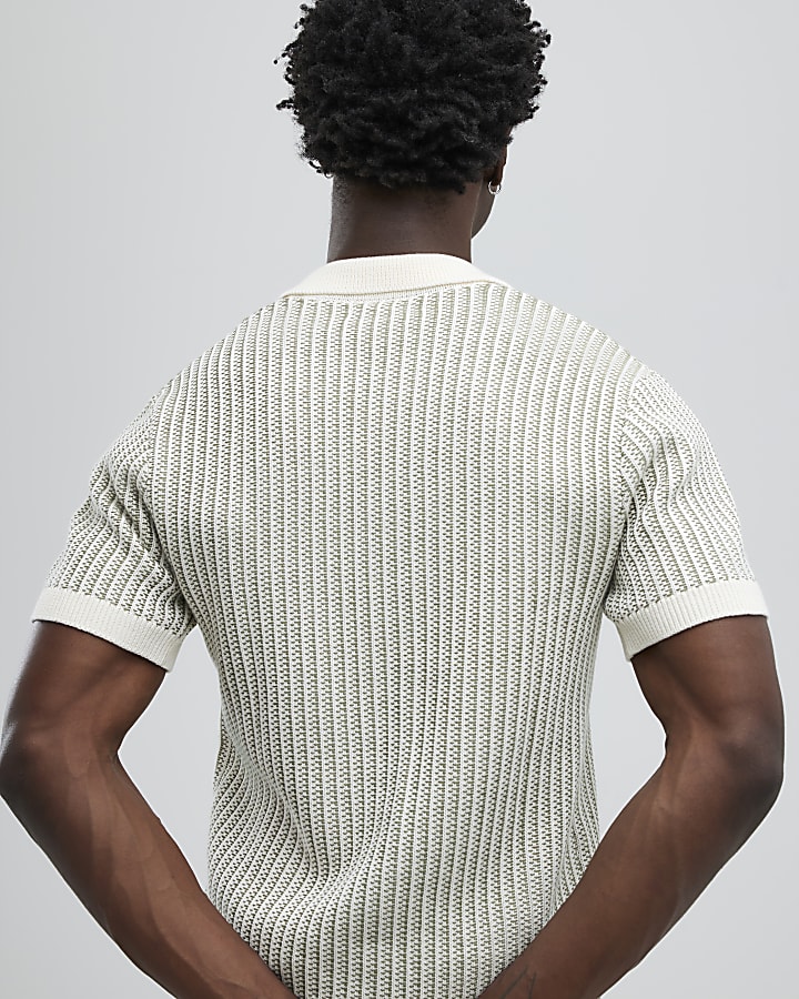 Green Slim Fit Button Up Stripe Shirt