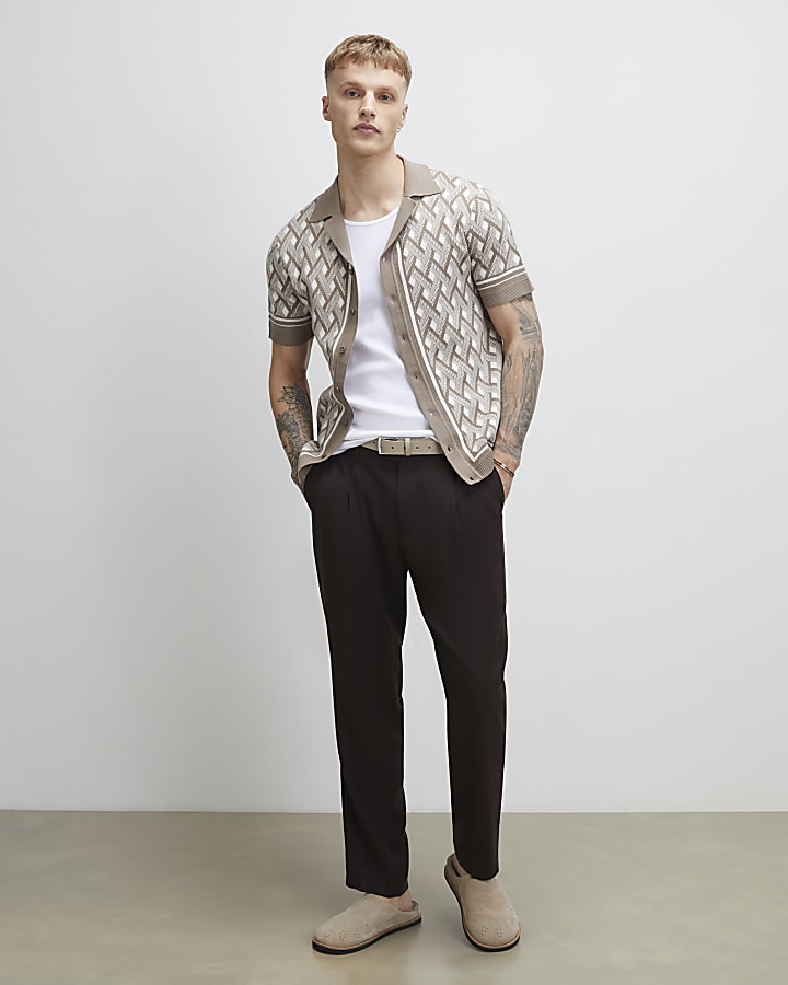 Beige Geometric Knitted Shirt
