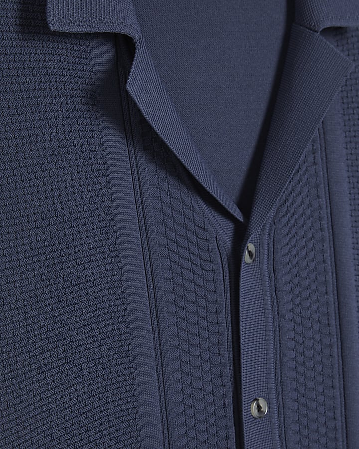 Blue Slim Fit Textured Knitted Shirt