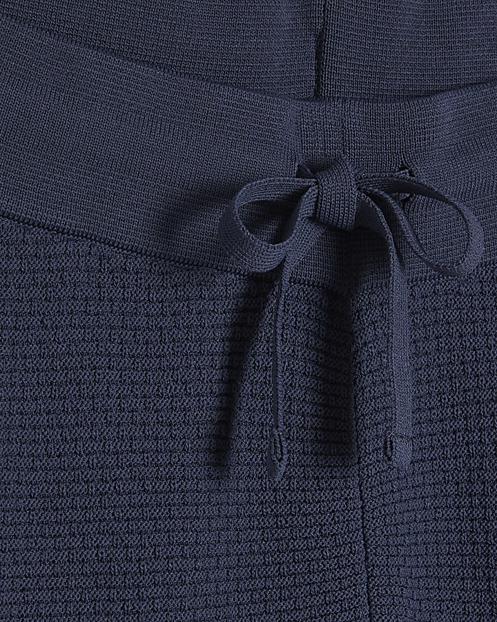 Blue Slim Fit Textured Knitted Shorts