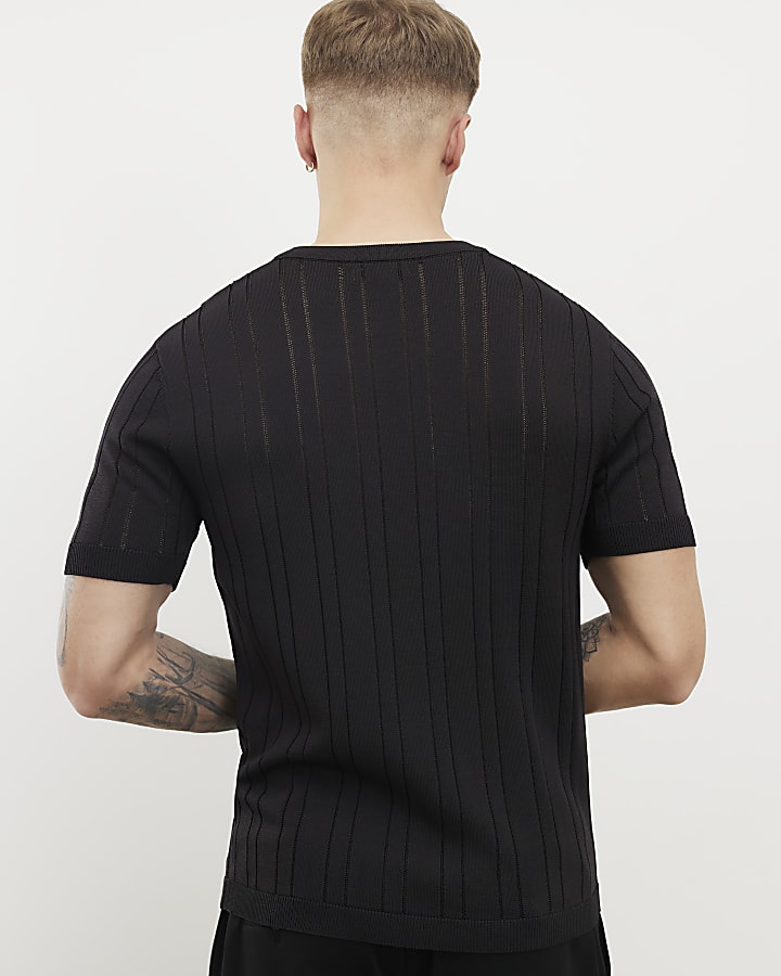 Black Slim Fit Ribbed T-Shirt