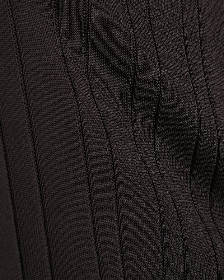 Black Slim Fit Ribbed T-Shirt