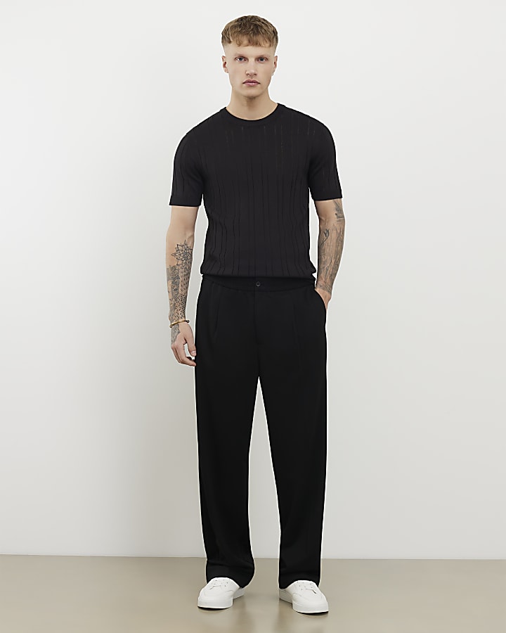 Black Slim Fit Ribbed T-Shirt