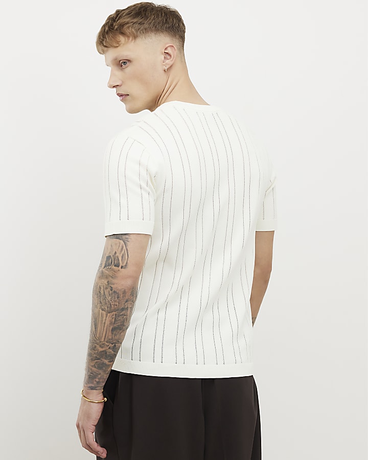 White Slim Fit Ribbed T-Shirt