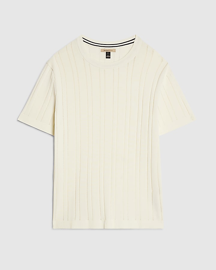 White Slim Fit Ribbed T-Shirt