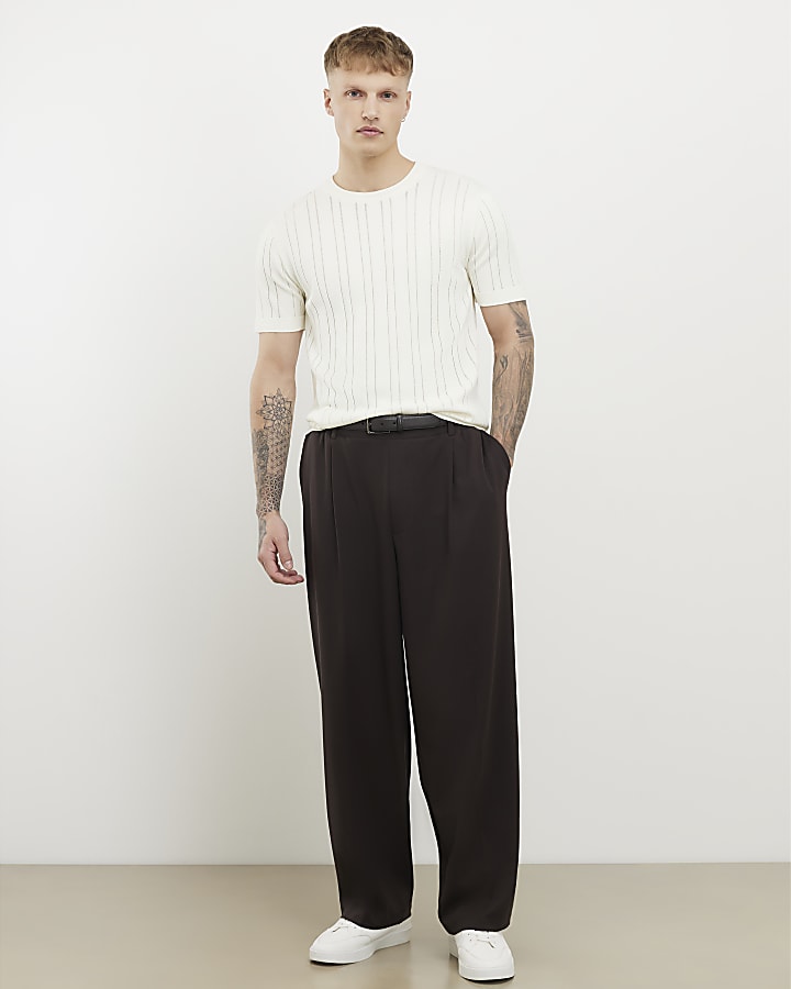 White Slim Fit Ribbed T-Shirt