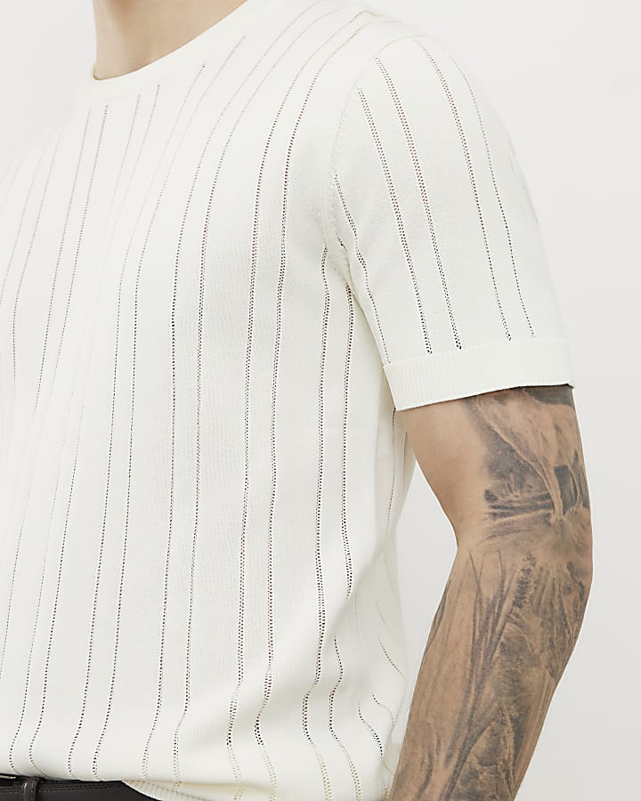 White Slim Fit Ribbed T-Shirt