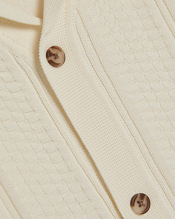 Cream Slim Fit Knitted Shirt