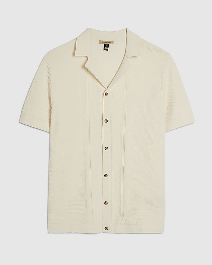 Cream Slim Fit Knitted Shirt