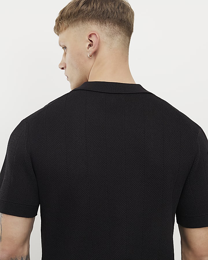 Black Slim Fit Open Collar Shirt