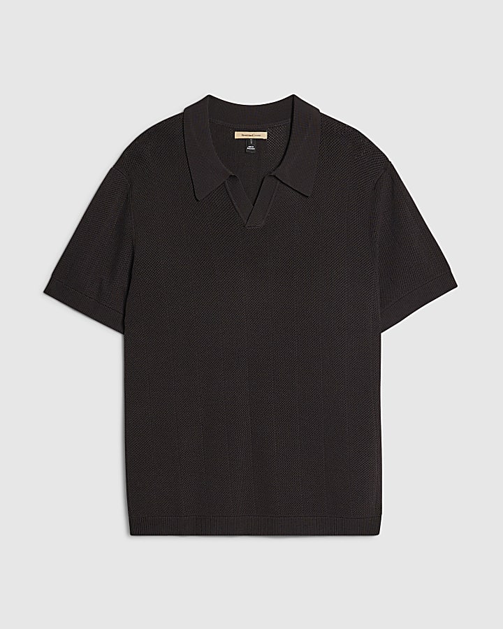 Black Slim Fit Open Collar Shirt