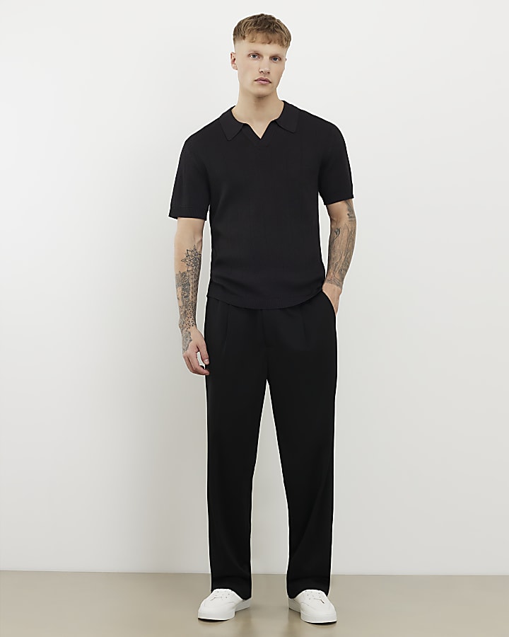 Black Slim Fit Open Collar Shirt