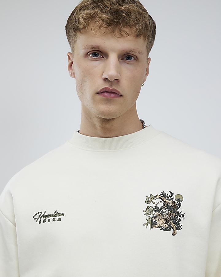 Cream Regular Fit Hayashima Tiger Sweatshirt