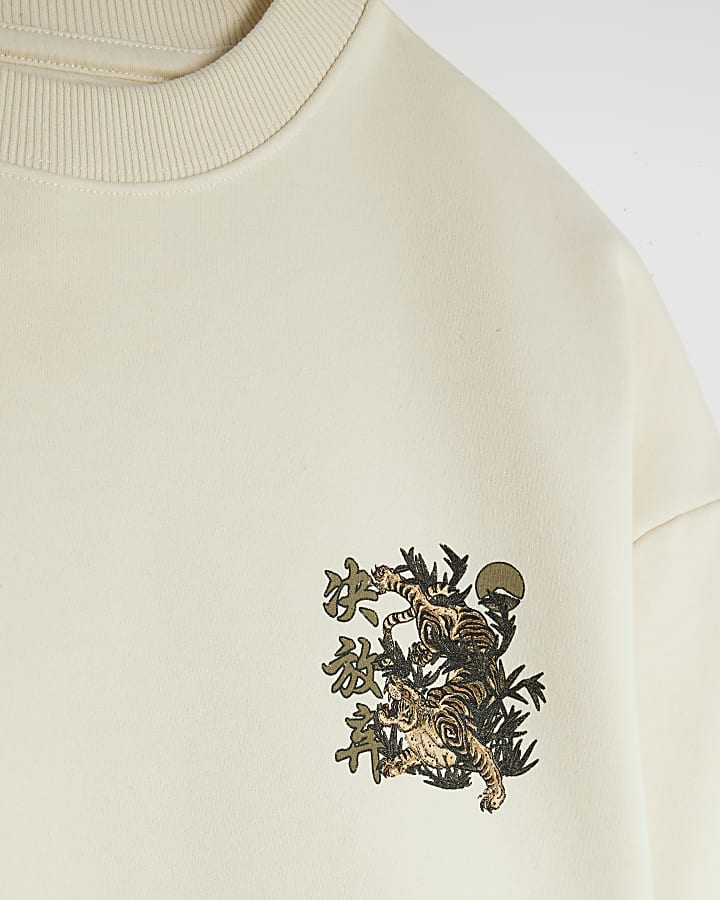 Cream Regular Fit Hayashima Tiger Sweatshirt