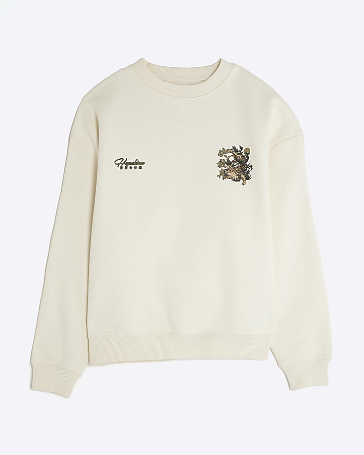 Cream Regular Fit Hayashima Tiger Sweatshirt