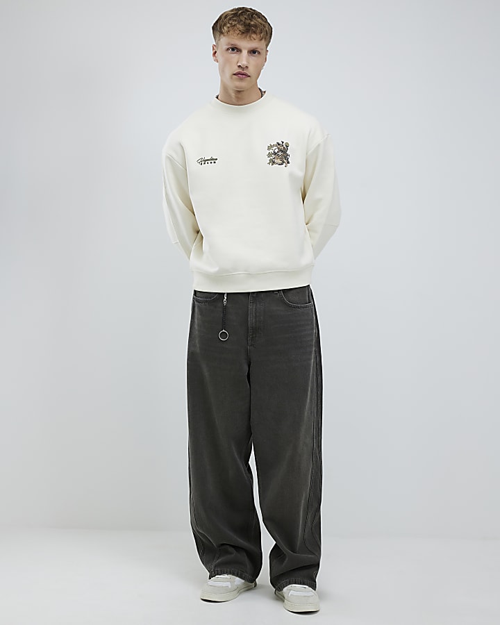 Cream Regular Fit Hayashima Tiger Sweatshirt