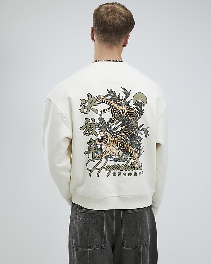 Cream Regular Fit Hayashima Tiger Sweatshirt