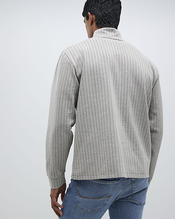 Stone Regular Fit Stripe Half Zip Sweatshirt