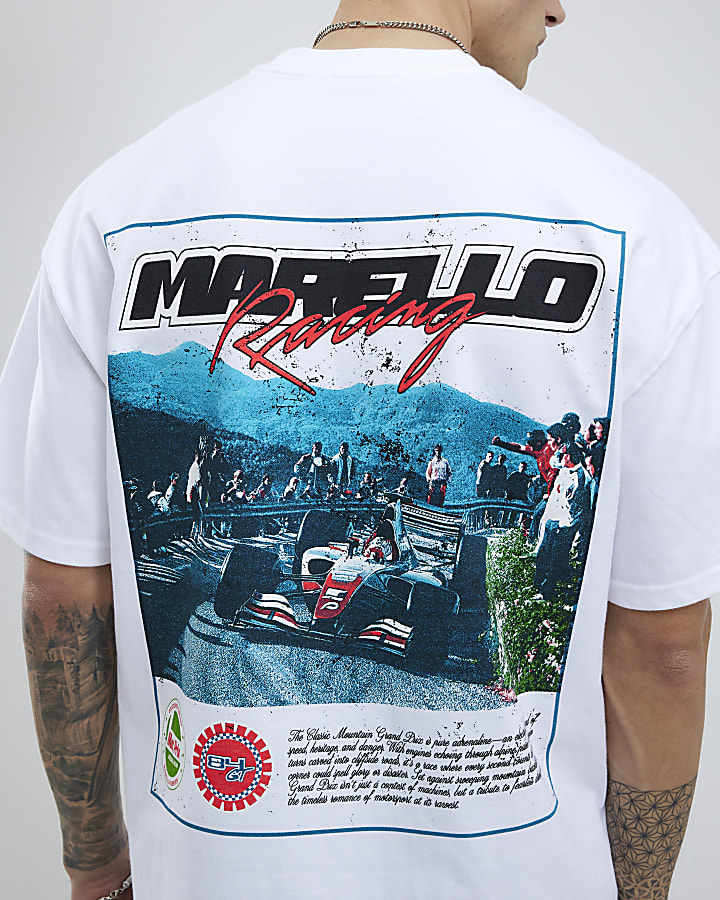 White Oversized Fit Marello Racing T-Shirt