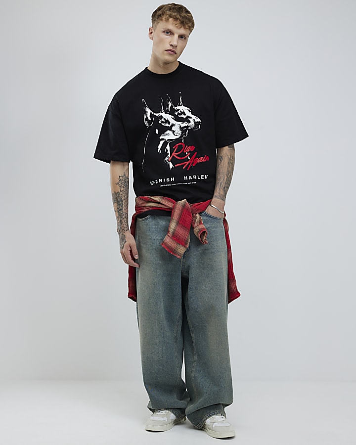 Black Oversized Fit Doberman Alpha T-Shirt