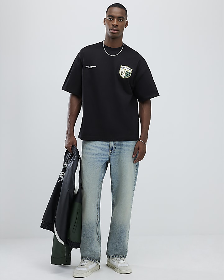 Black Oversized Fit Members Crest T-Shirt
