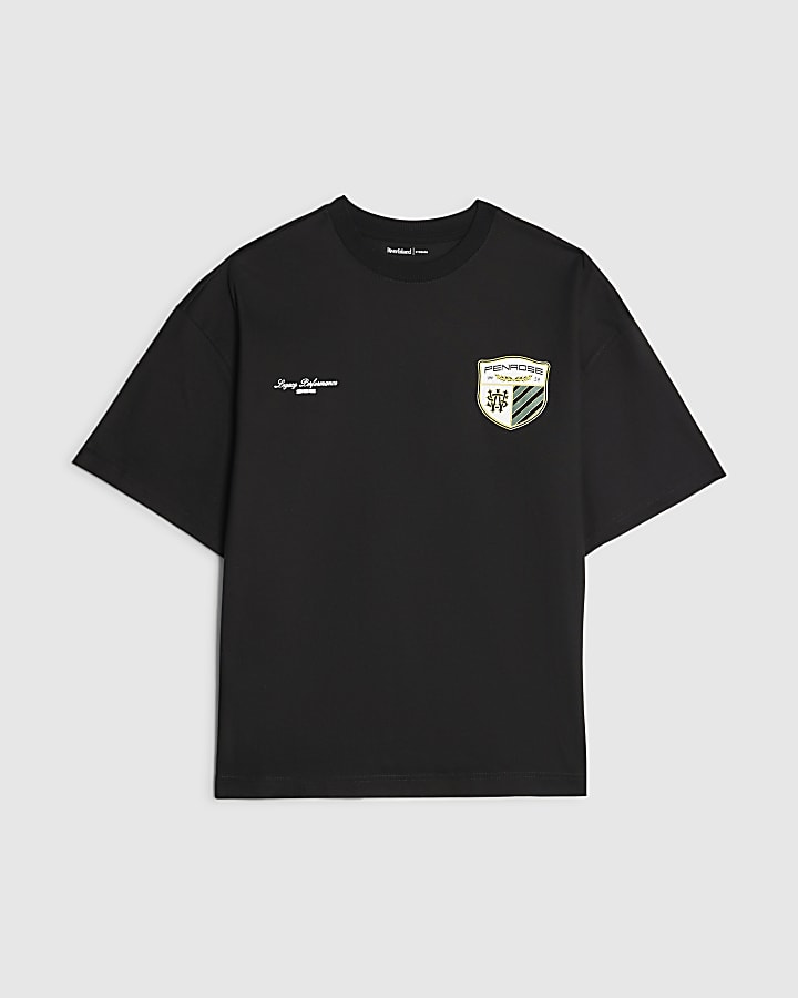 Black Oversized Fit Members Crest T-Shirt