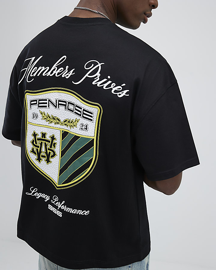 Black Oversized Fit Members Crest T-Shirt