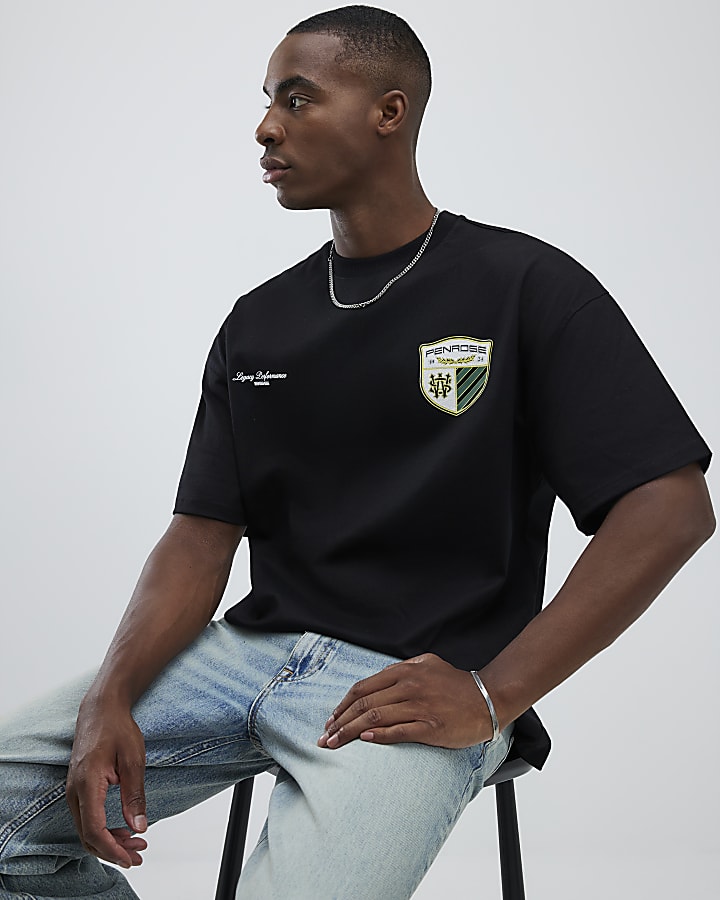 Black Oversized Fit Members Crest T-Shirt