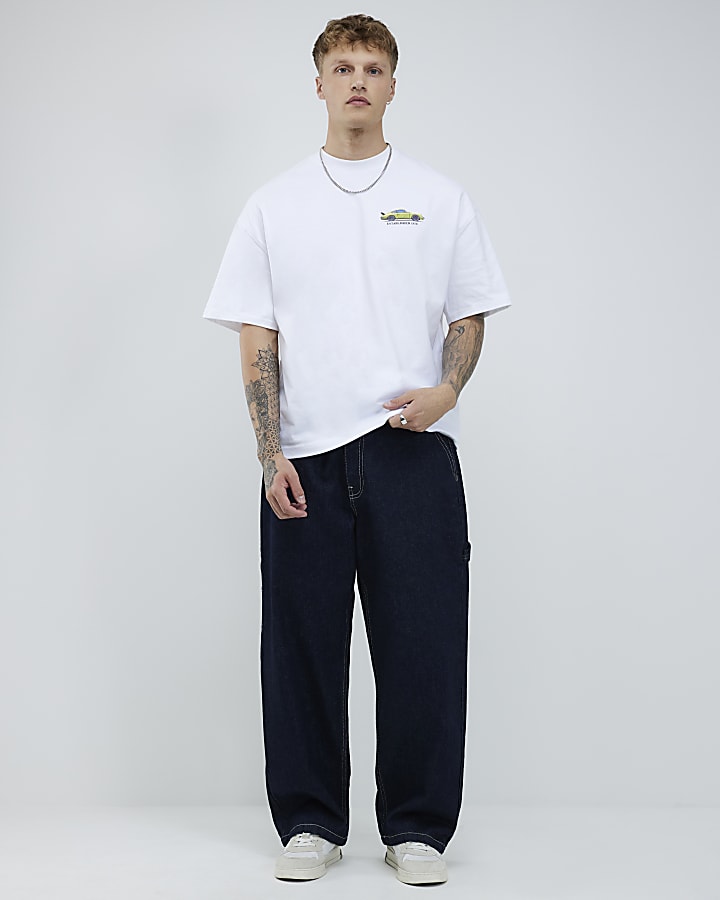 White Oversized Fit Classic Car T-Shirt