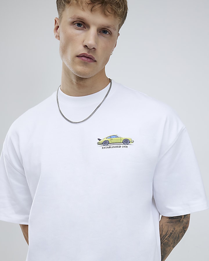 White Oversized Fit Classic Car T-Shirt