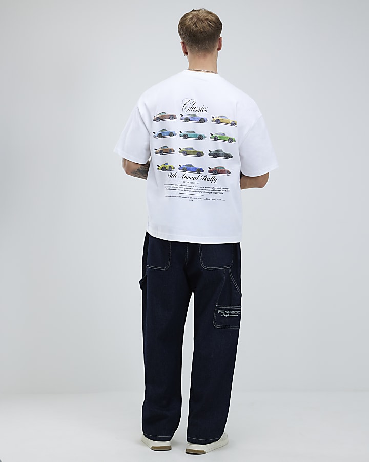 White Oversized Fit Classic Car T-Shirt