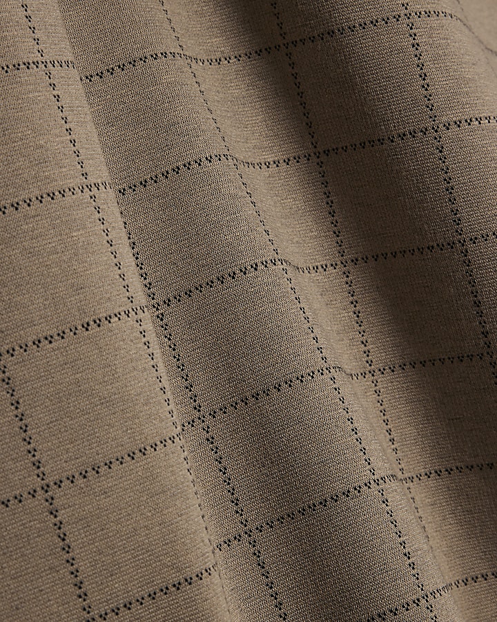 Beige Slim Fit Check Polo Shirt