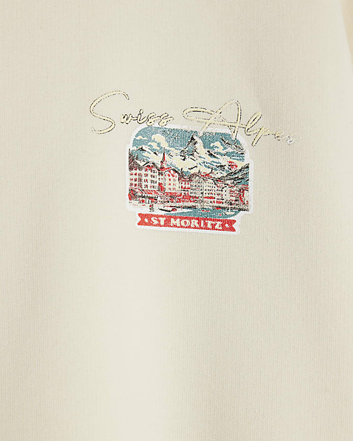 Cream Regular Fit Swiss Ski Badge Sweatshirt