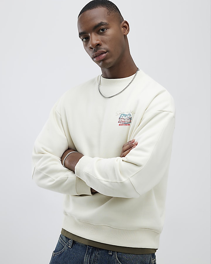 Cream Regular Fit Swiss Ski Badge Sweatshirt
