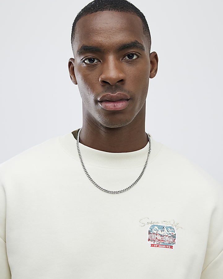 Cream Regular Fit Swiss Ski Badge Sweatshirt
