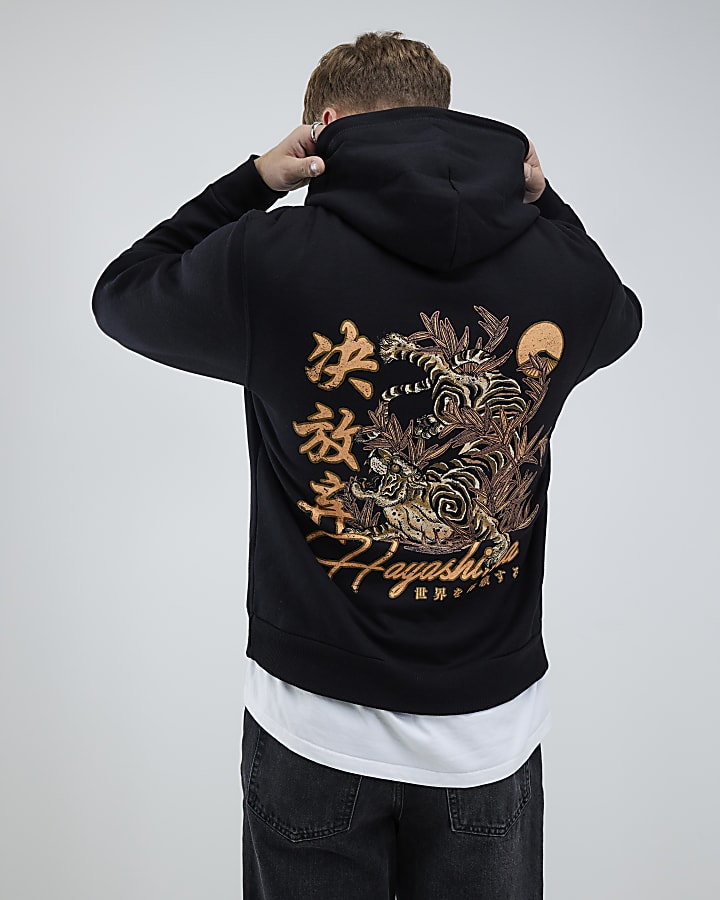Black Regular Fit Hayashima Tiger Hoodie