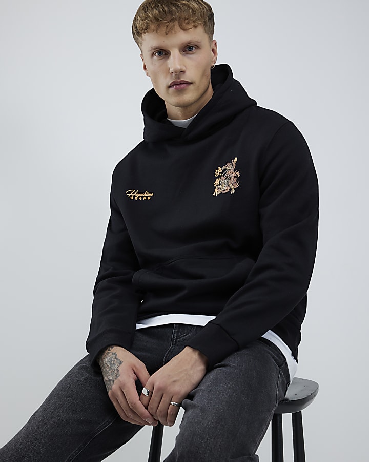Black Regular Fit Hayashima Tiger Hoodie