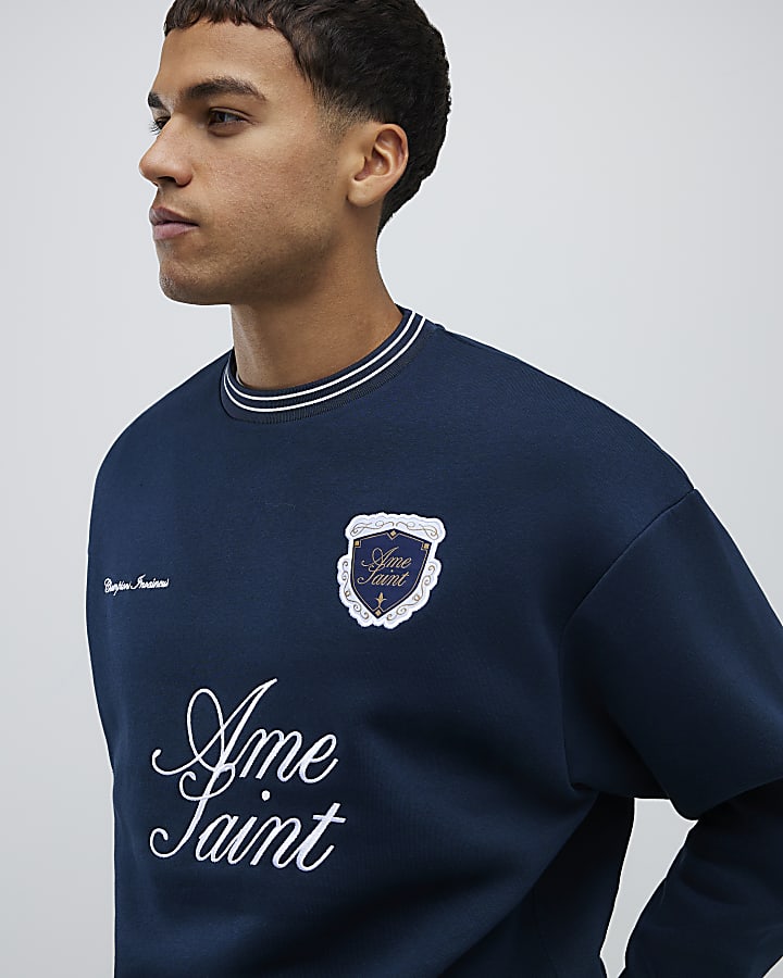 Navy Regular Fit Football Badge Sweatshirt