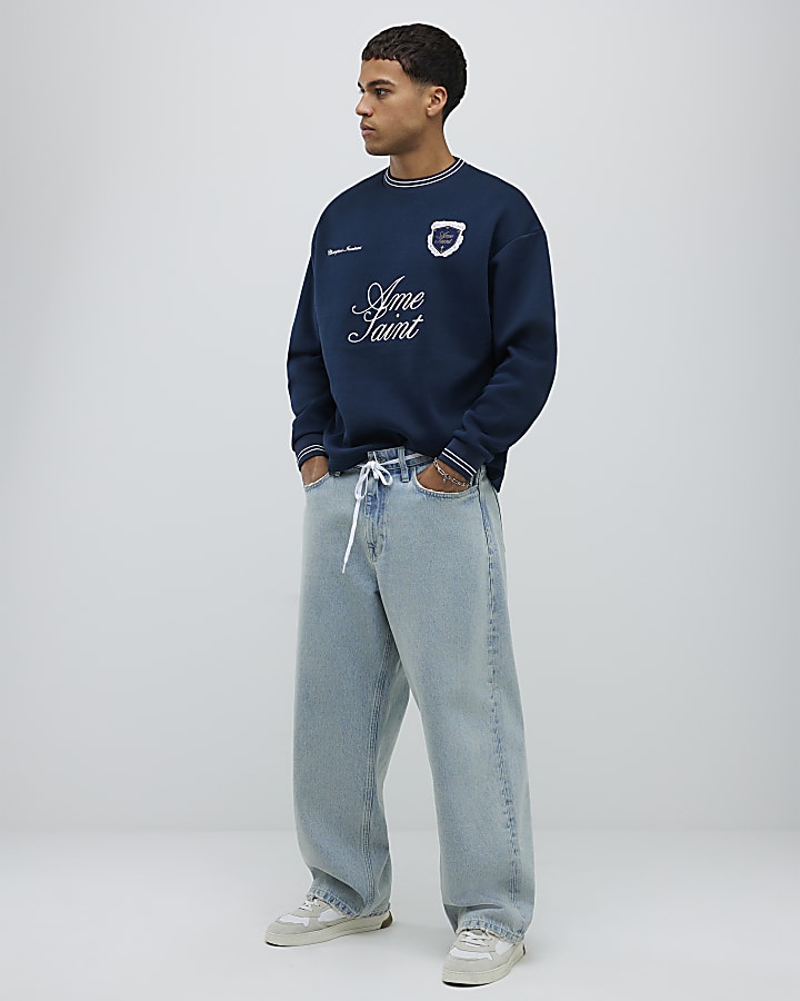 Navy Regular Fit Football Badge Sweatshirt