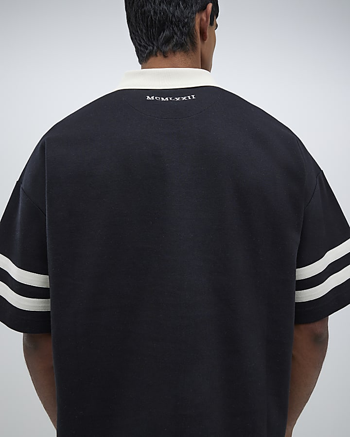 Black Boxy Fit Football Polo Shirt