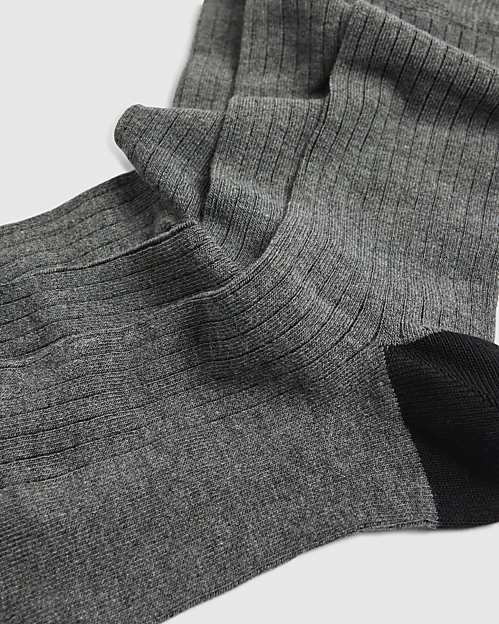 Grey Ribbed Pack Of 3 Socks
