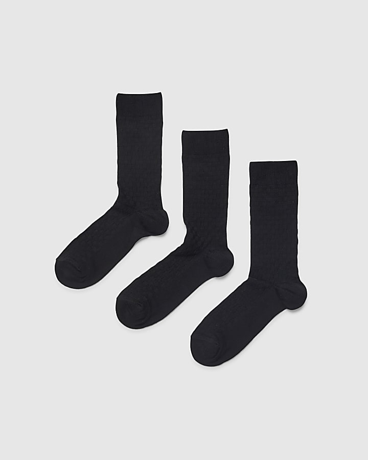 Black Checkerboard Pack Of 3 Socks