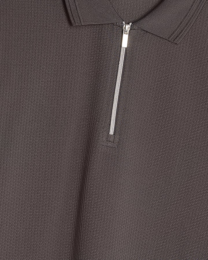 Grey Slim Fit Textured Polo Shirt