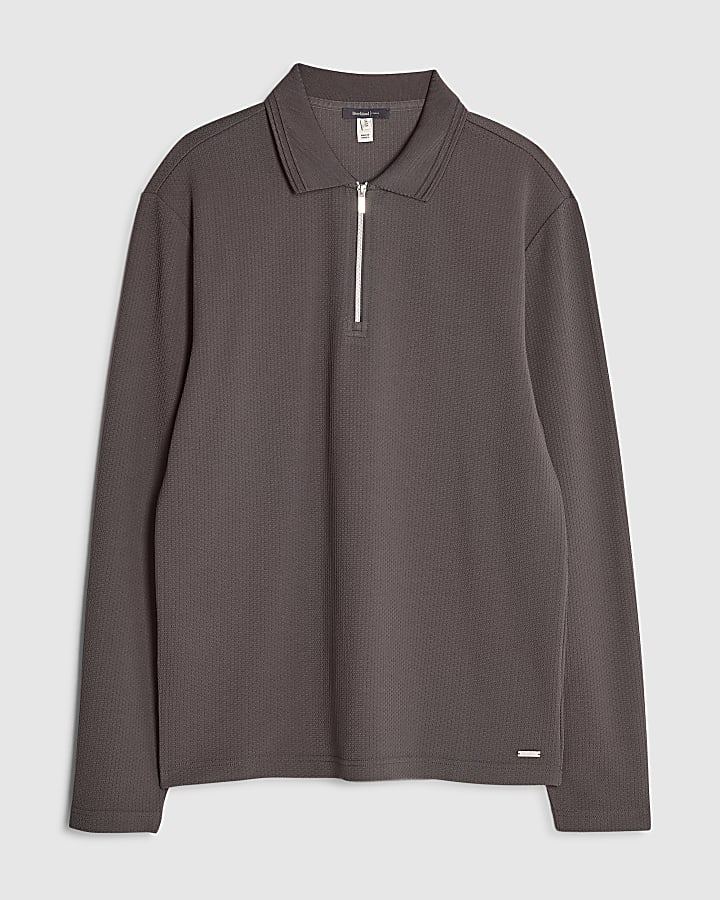 Grey Slim Fit Textured Polo Shirt