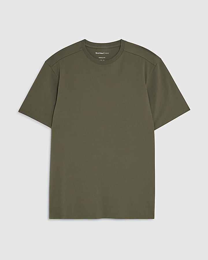 Khaki Muscle Fit Cotton Stretch T-Shirt