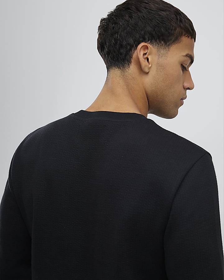 Black Slim Fit Quilted Badge Sweatshirt
